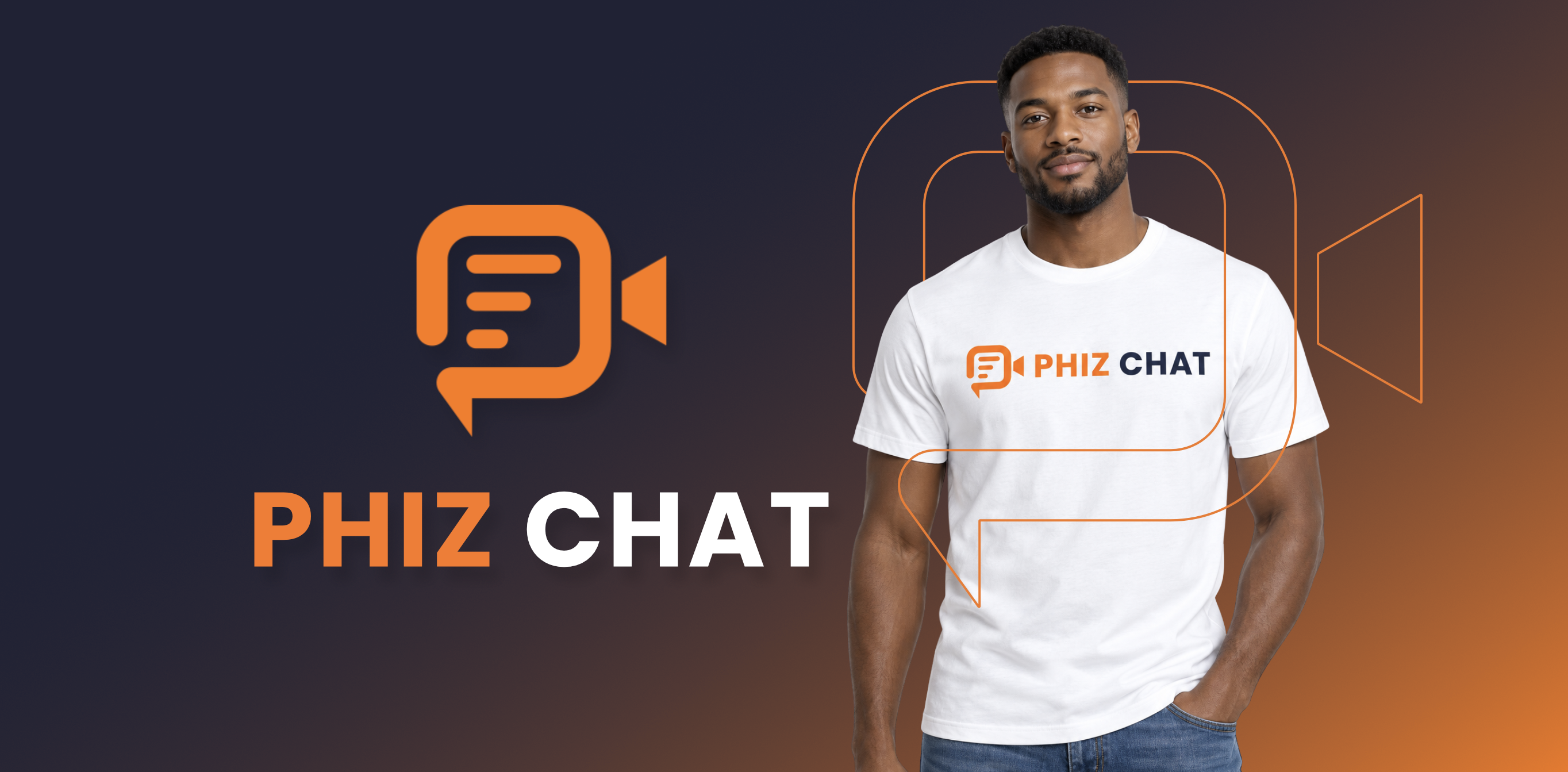 Phiz Chat logo presentation with an orange chat and video mark