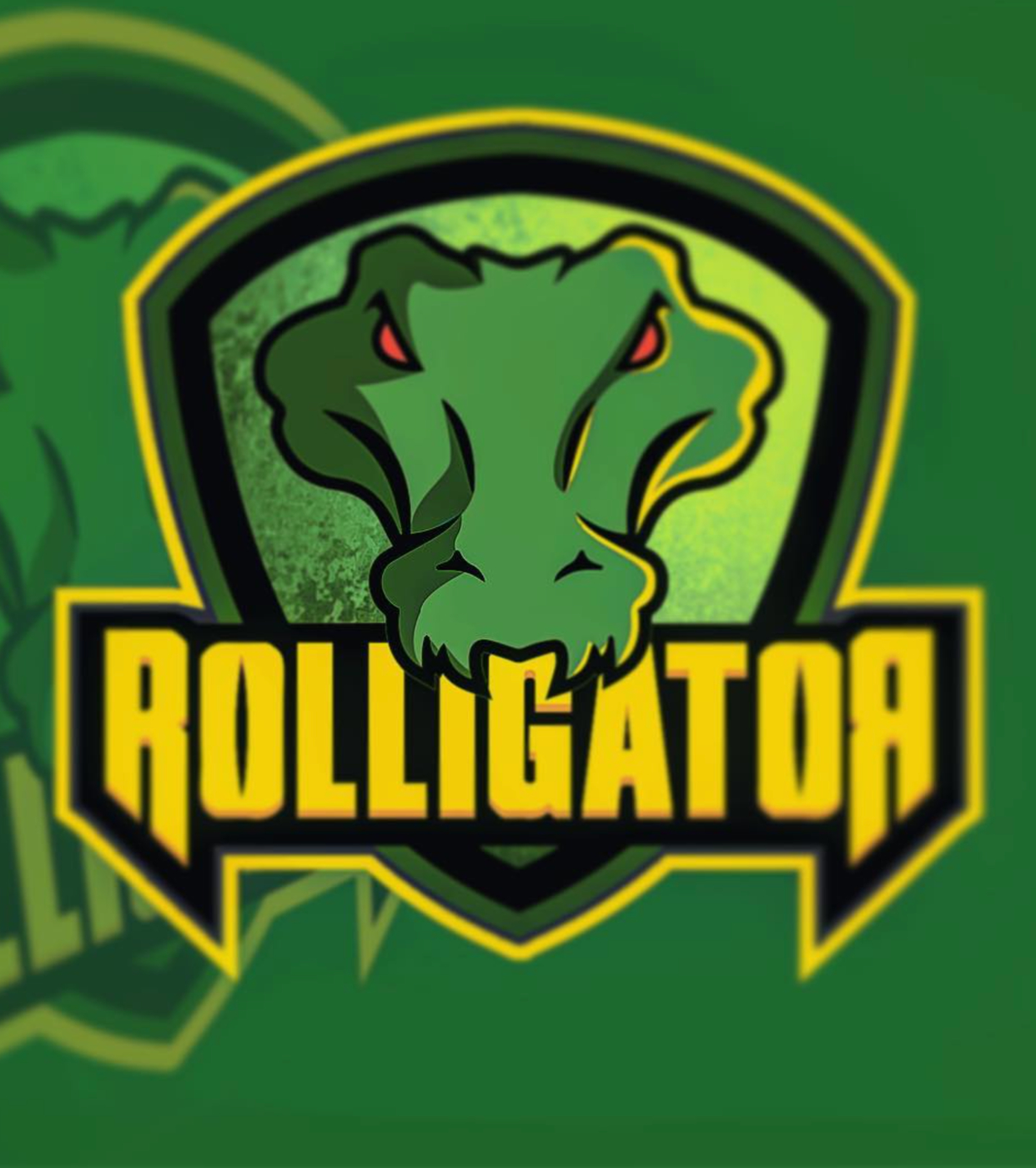 Supplied Rolligator logo with a green crocodile, yellow lettering, and shield background